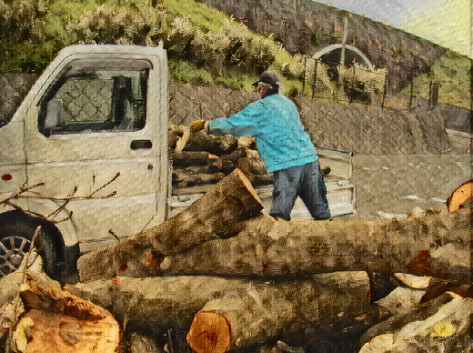 木を積み込む